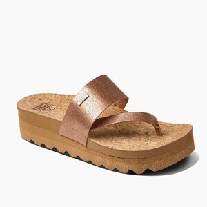 Reef Cushion Sol Hi Metallic Copper Gold Platform Thong Sandals Slides - 6